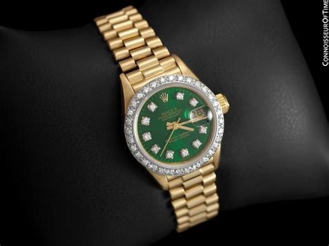 emerald green rolex band gold watch